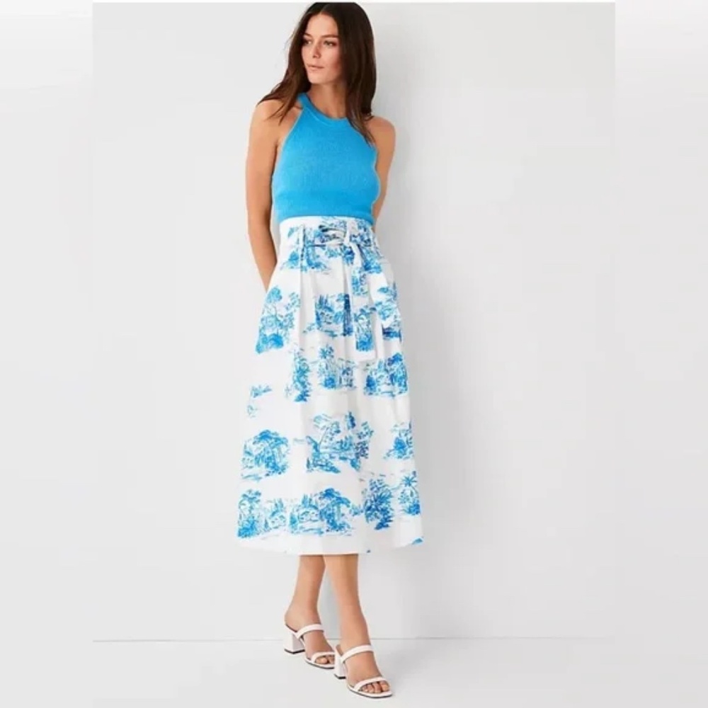 Ann Taylor Floral Tie Waist Midi Skirt
